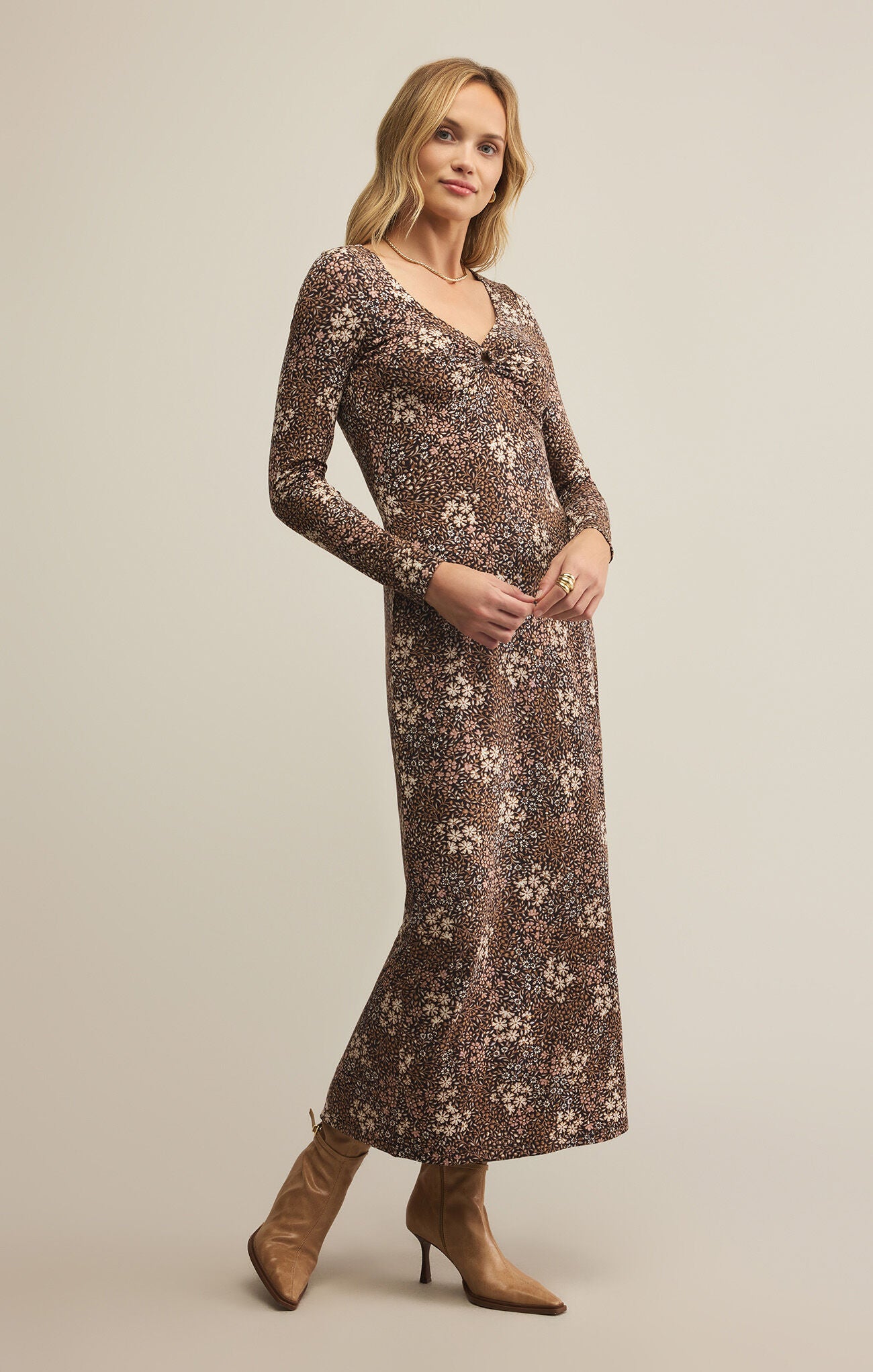 Exhale Sable Floral Midi Dress Black