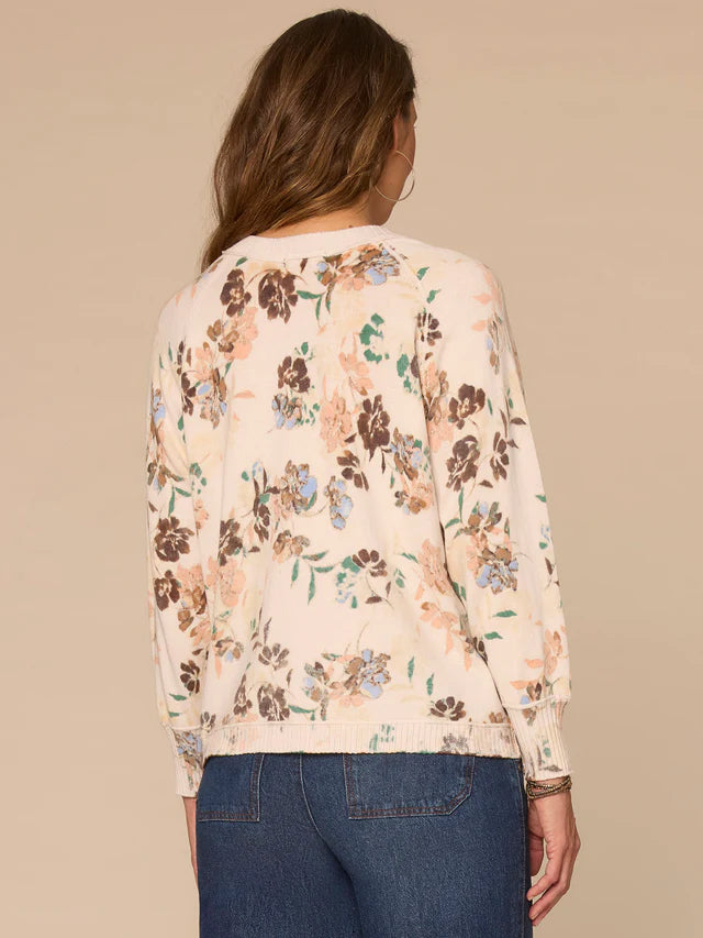 3/4 Sleeve Floral Printed Hidden Snap Cardi Blush Airy Blue Multi
