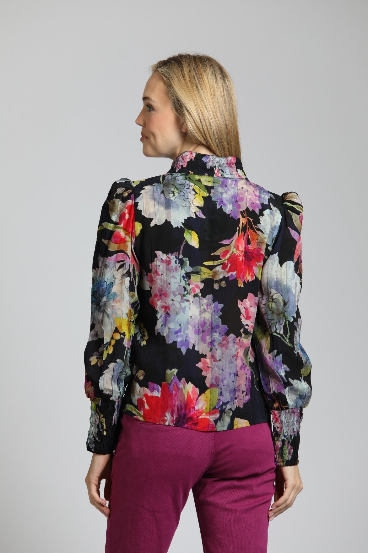 Colorful Painted Bloom Puff Sleeve Blouse Multi