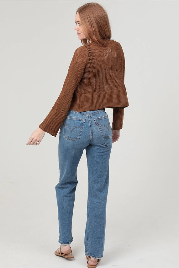 Light Weight Open Knit Sweater Cardigan Brown