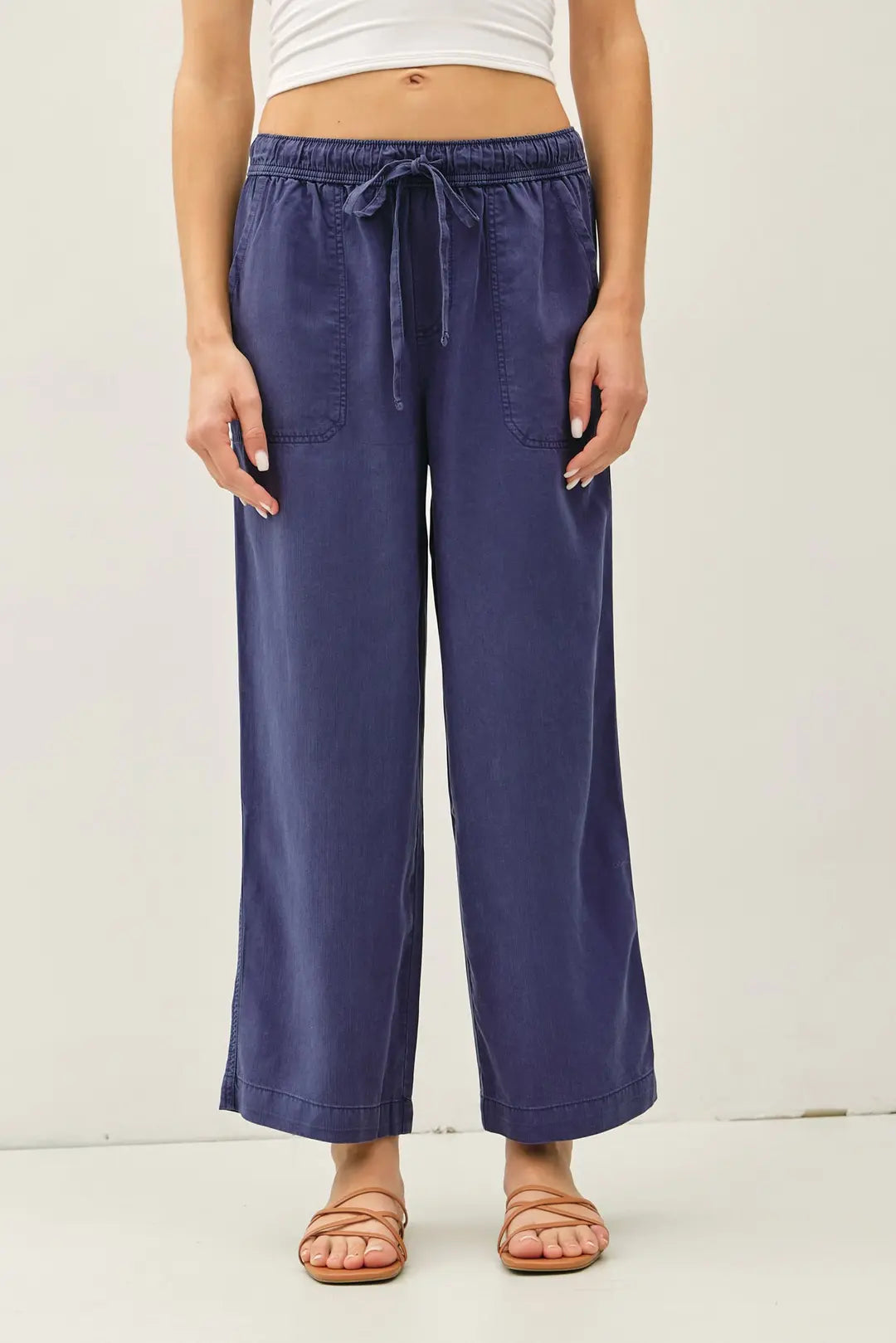 Tencel Wide Leg Cropped Pants Marine Blue