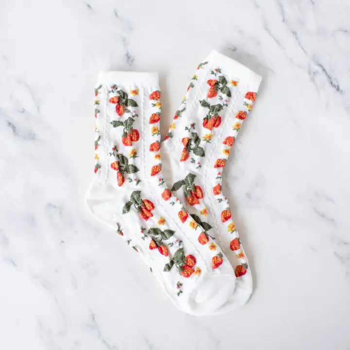 Strawberry Farm Socks White