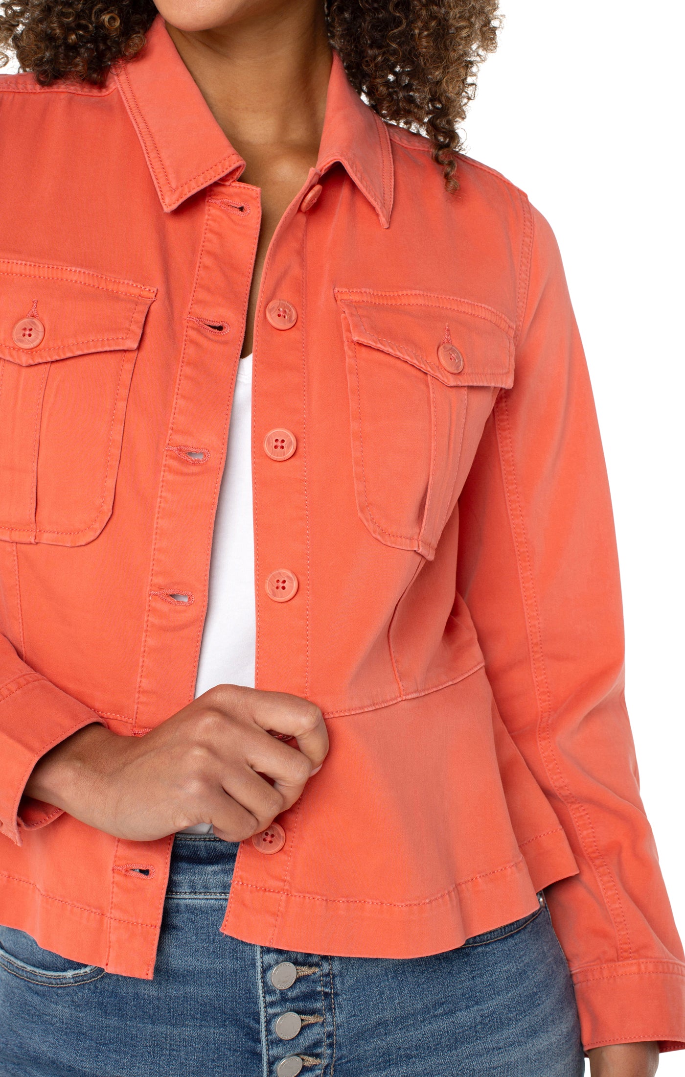 Peplum Hem Trucker Jacket Papaya
