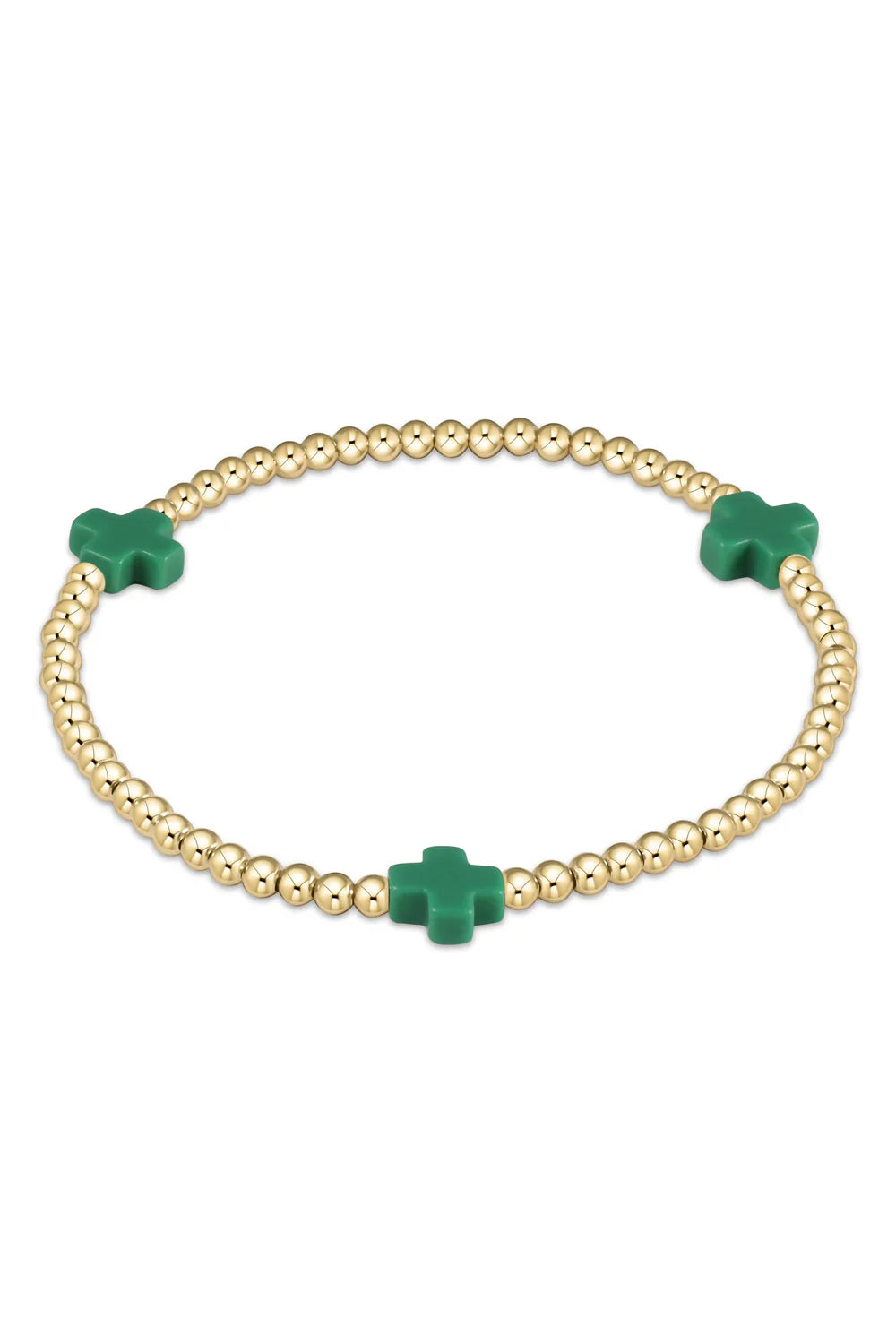 Signature Cross Gold Pattern 3mm Bead Bracelet Emerald
