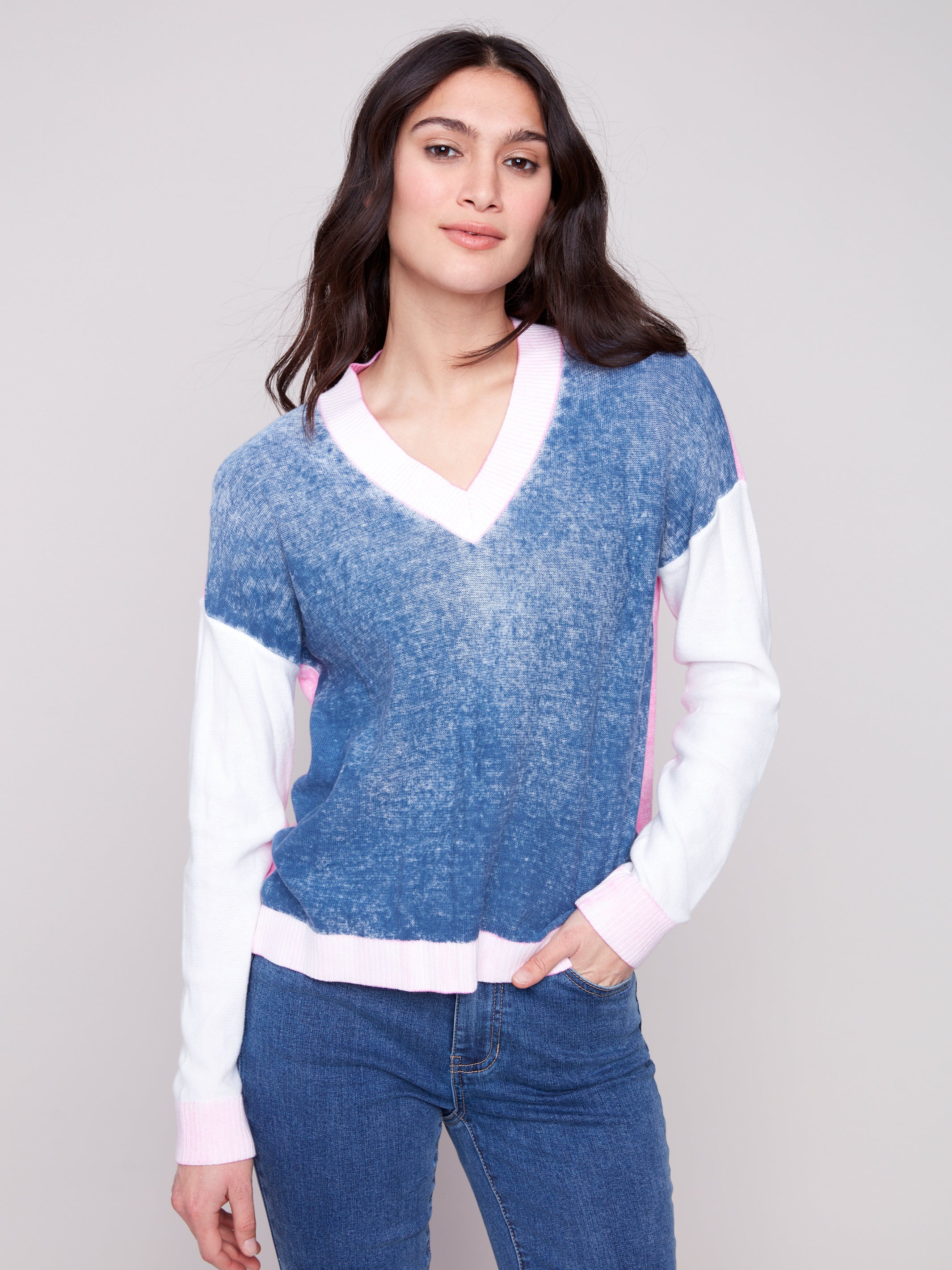 Cold Dye Two Tone Sweater Denim