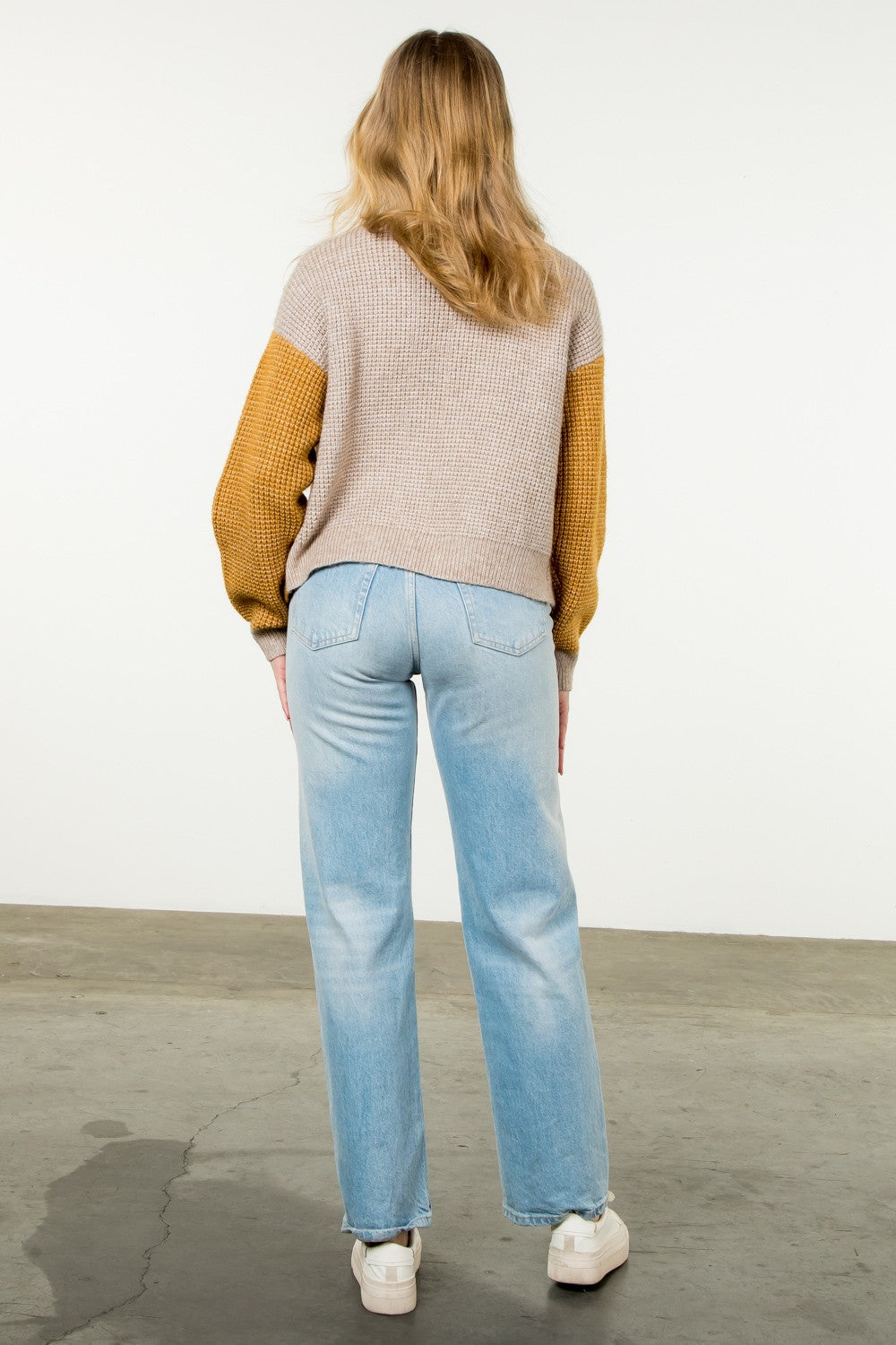 Colorblock Wrap Over Sweater Taupe