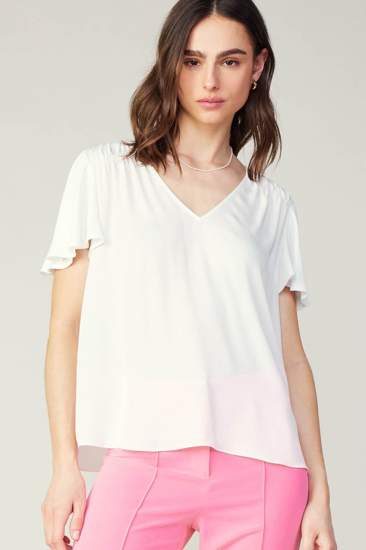 Vneck Flutter Sleeve Top Off White