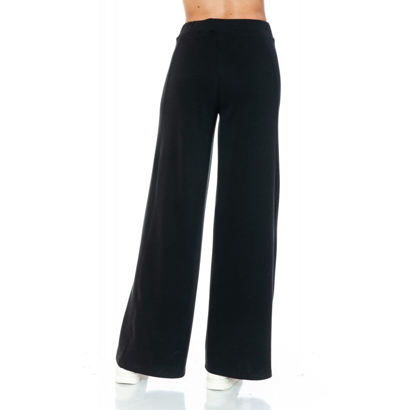 Contrast Panel Stripe Scuba Wide Leg Pants Black + Ivory