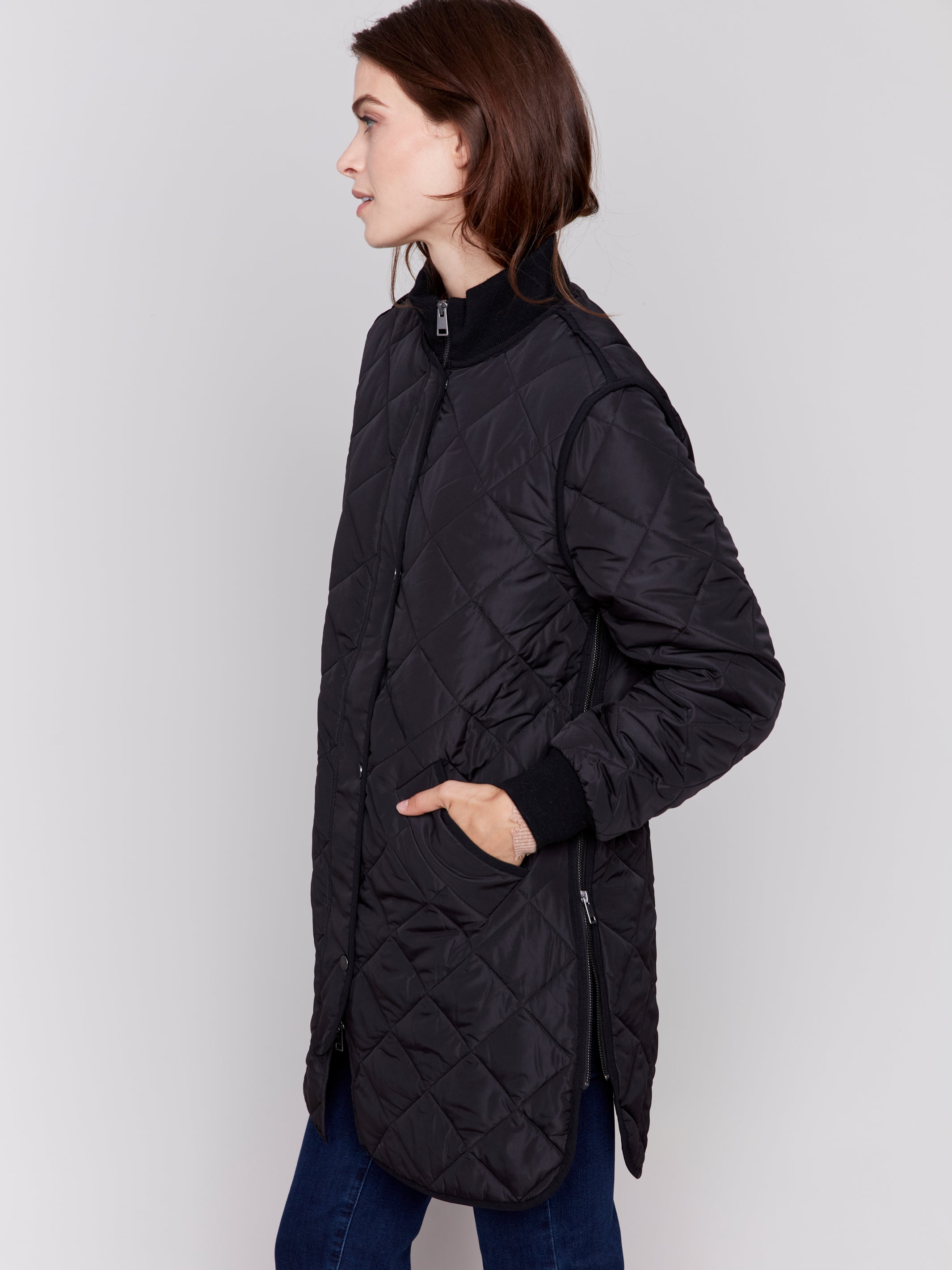 Long Quilted Puffer Jacket Black