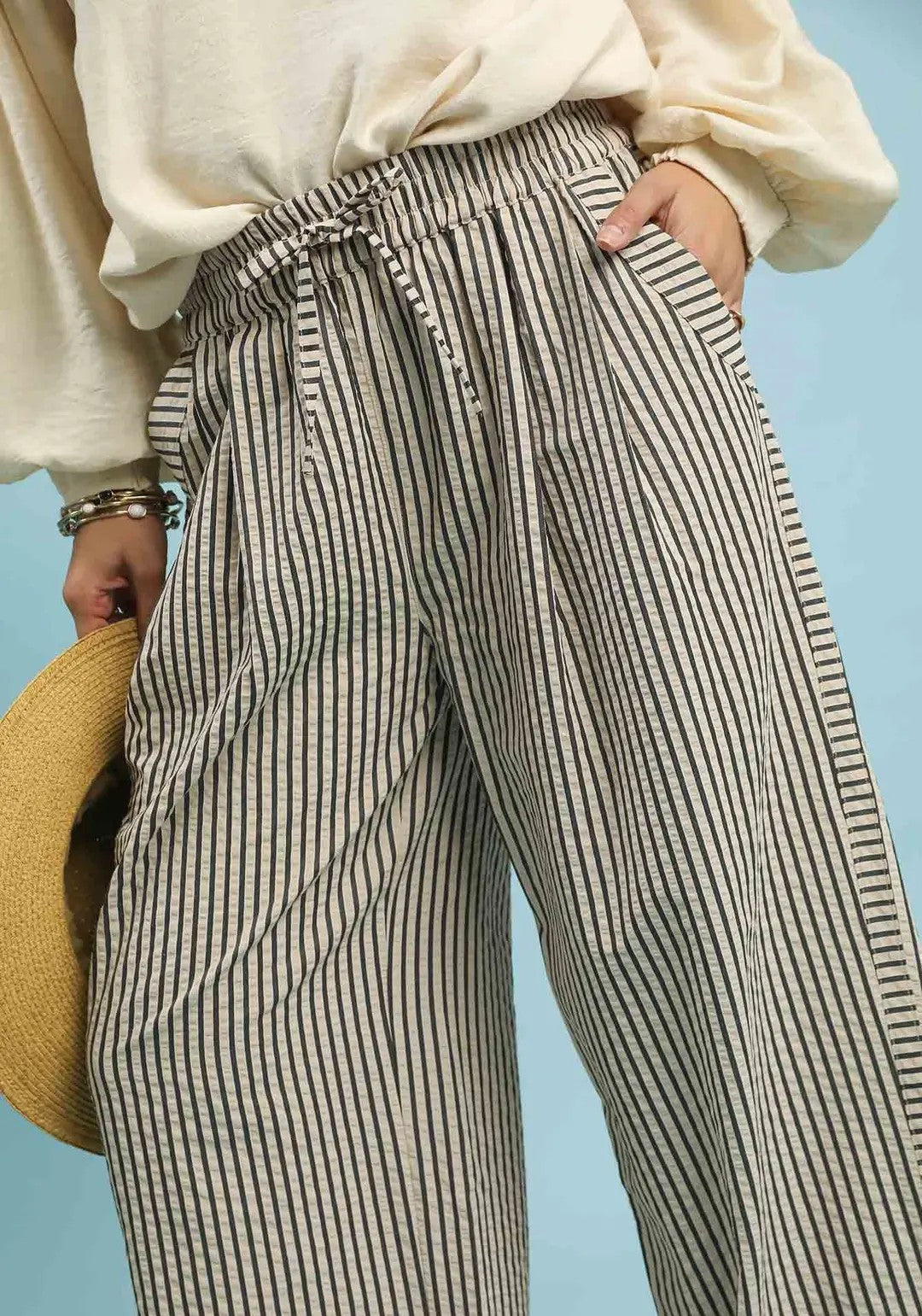 Striped Wide Leg Pants Latte
