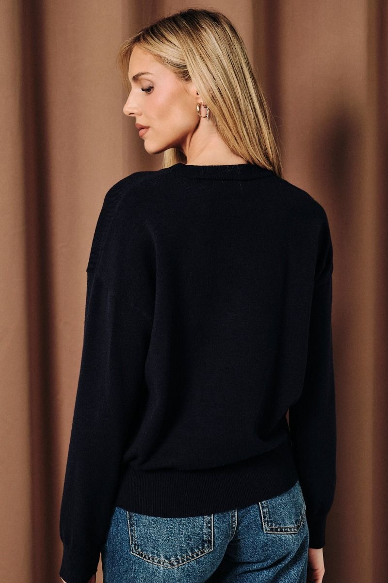 Beaded Popcorn Sweater Navy