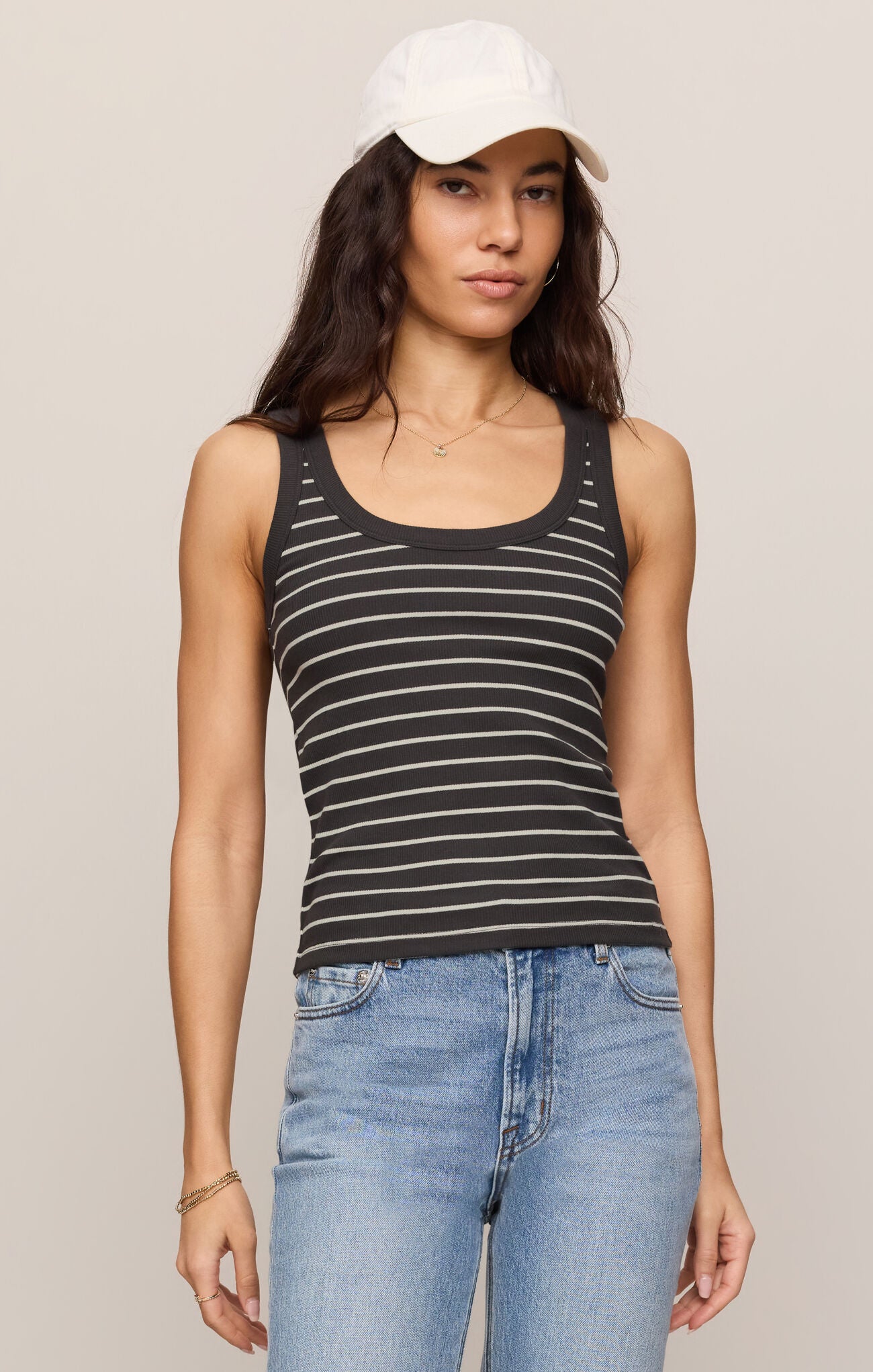 Rowe Striped Scoop Tank Ash Black