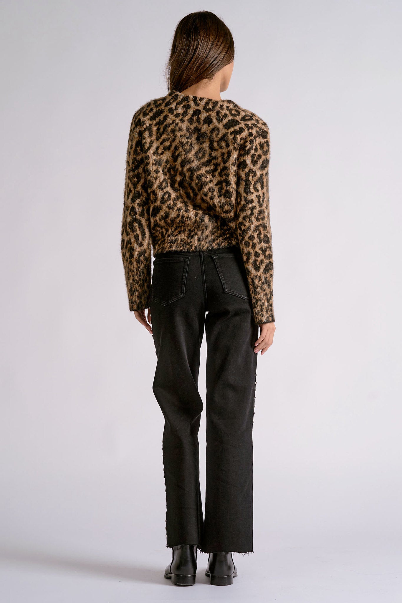 Fuzzy Printed Button Cardigan Cheetah
