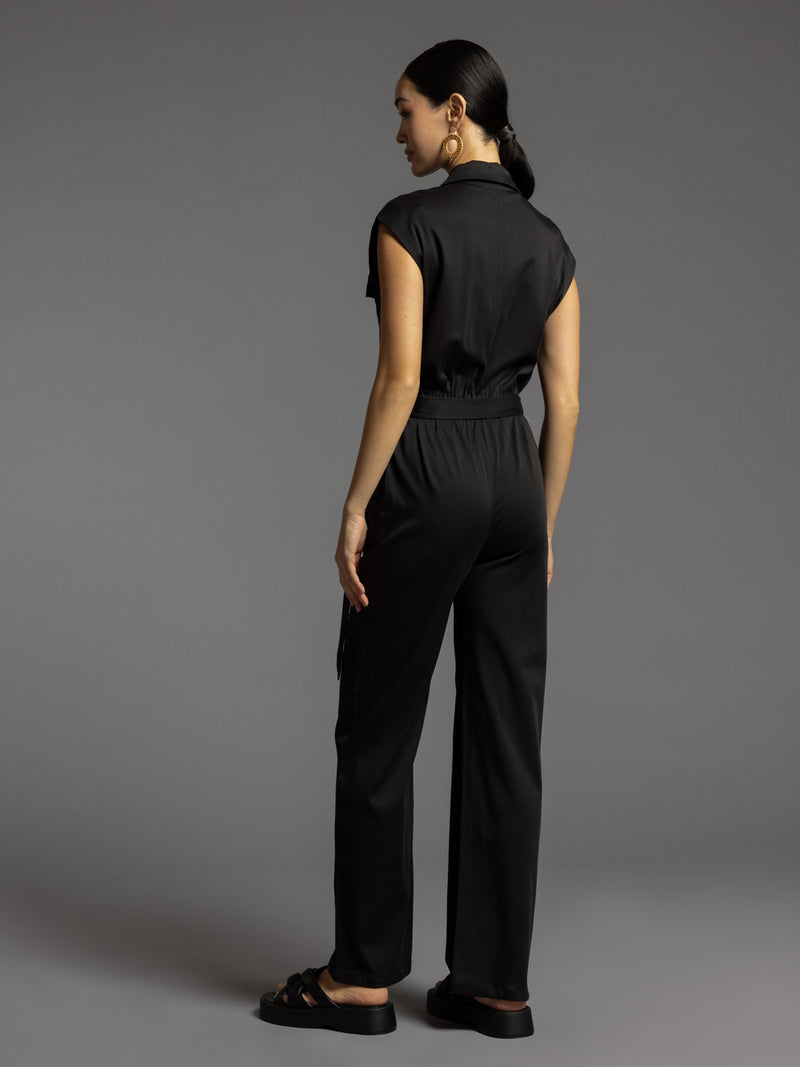 Downtown Sleeveless Belted Jumpsuit Black