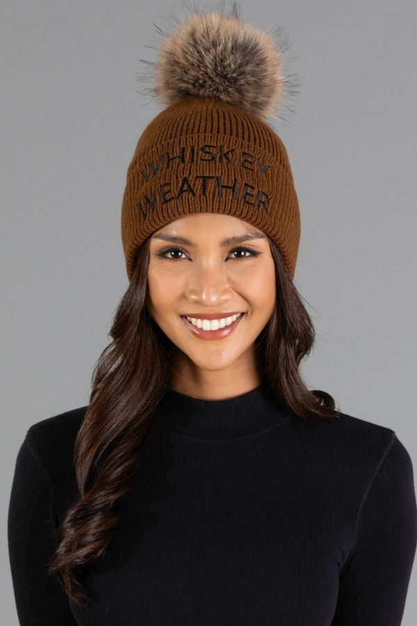 Whiskey Weather Embroidered Pom Hat Light Brown