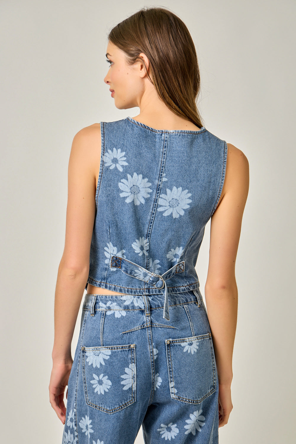 Daisy Printed Denim Vest Light Denim Blue