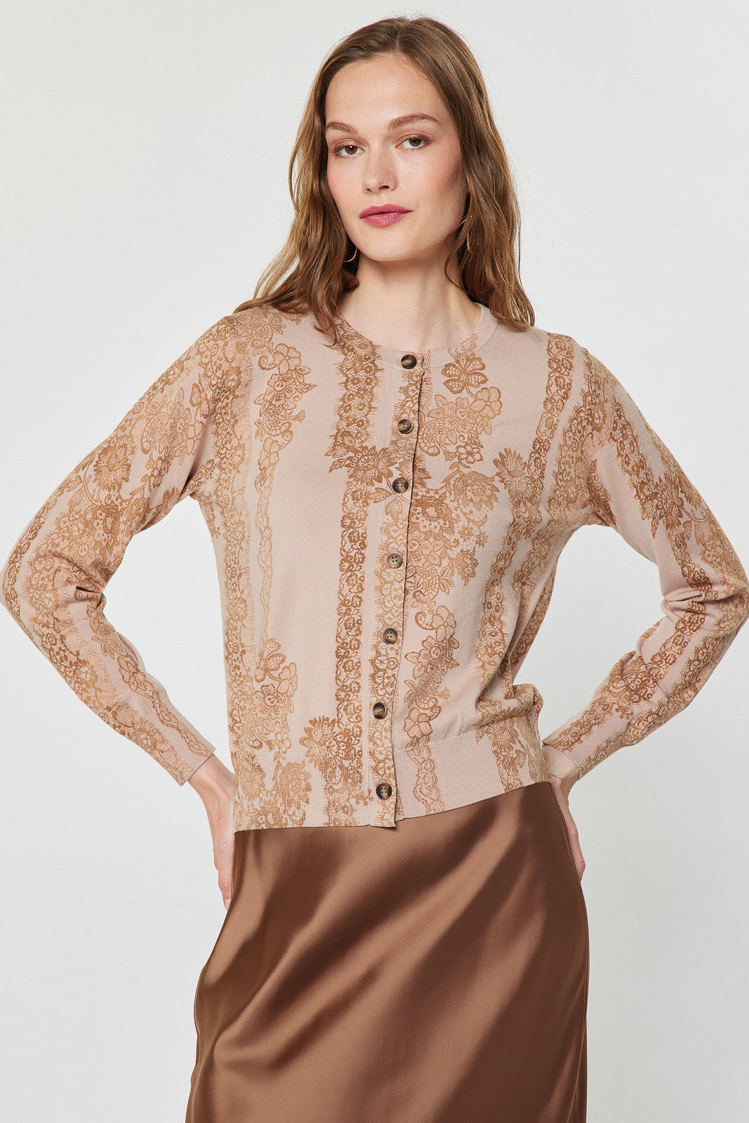 Floral Lace Print Cardigan Blush Pink Multi