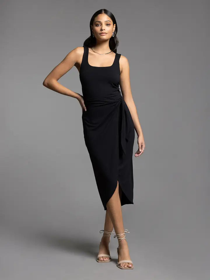 Aubrielle Midi Tie Waist Dress Black