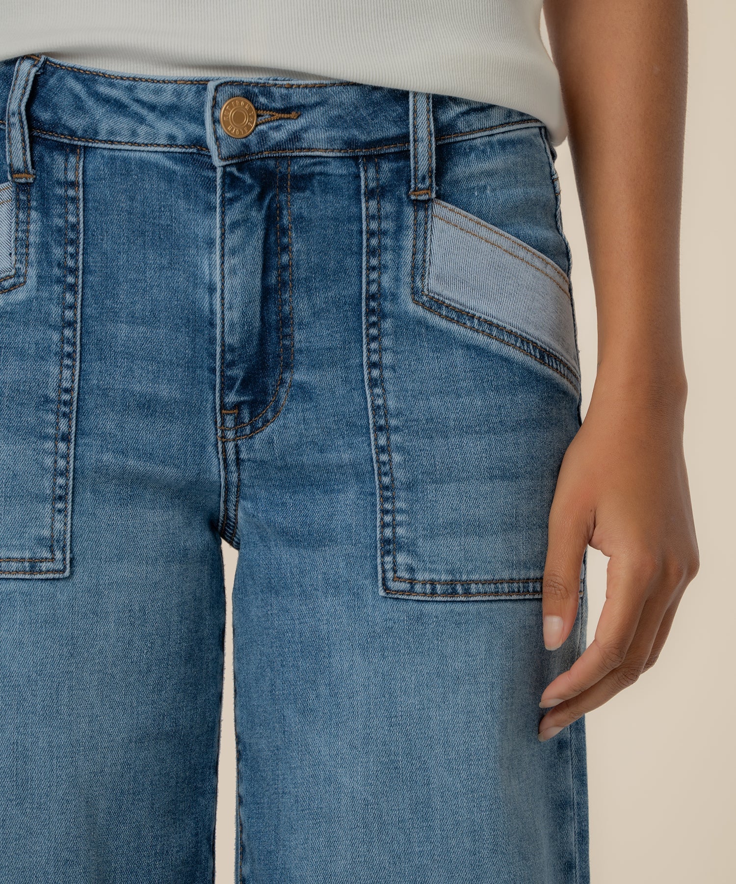 Maya Porkchop Pocket Wide Leg Raw Hem Jeans Success