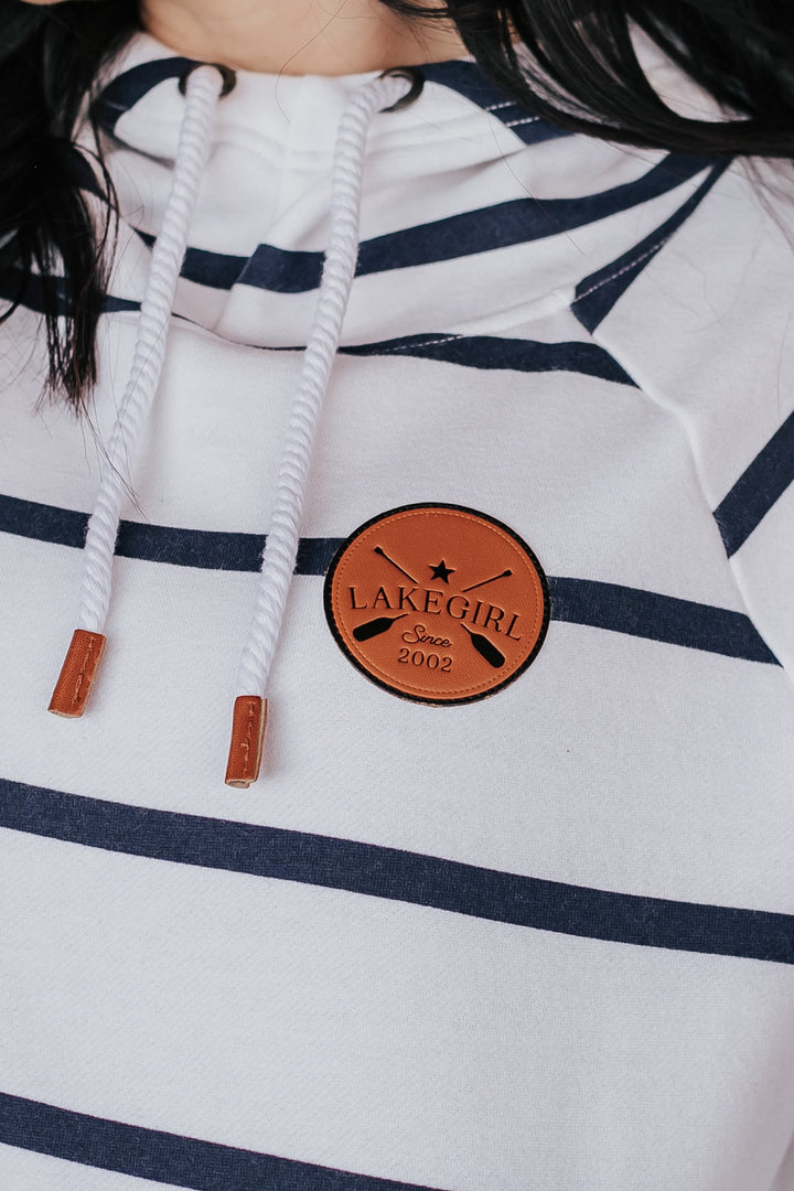 Lakegirl Fleece Stripe Hoodie White + Navy