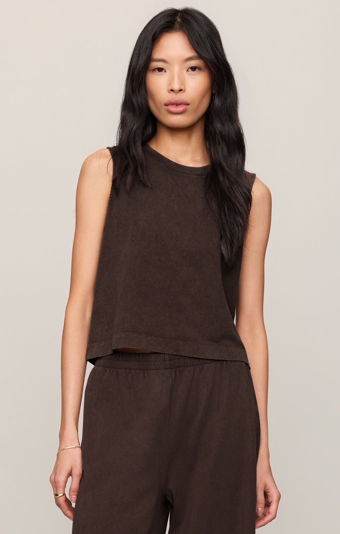 Sloane Crew Neck Jersey Muscle Tank Dark Chocolate