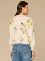 3/4 Sleeve Floral Printed Hidden Snap Cardi Pale Stone + Sunflower Multi