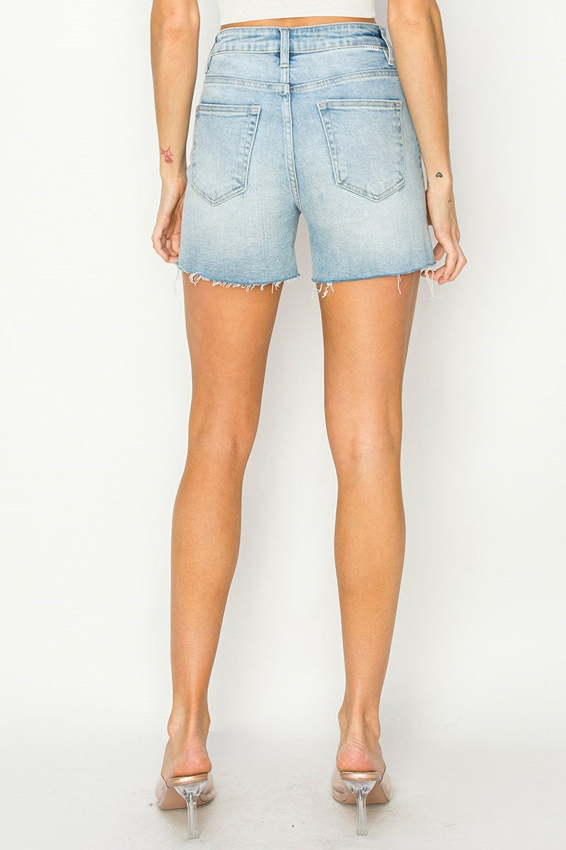 High Rise Raw Cut Hem Side Slit Shorts Light
