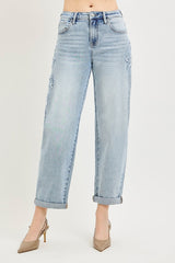 Flower Patch Slouchy Cropped Barrel Jeans Light