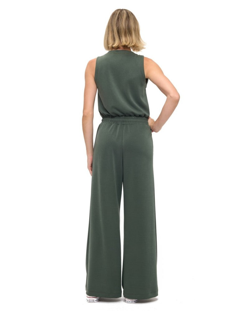 Scuba Zip Detail Drawstring Waist Jumpsuit Hunter