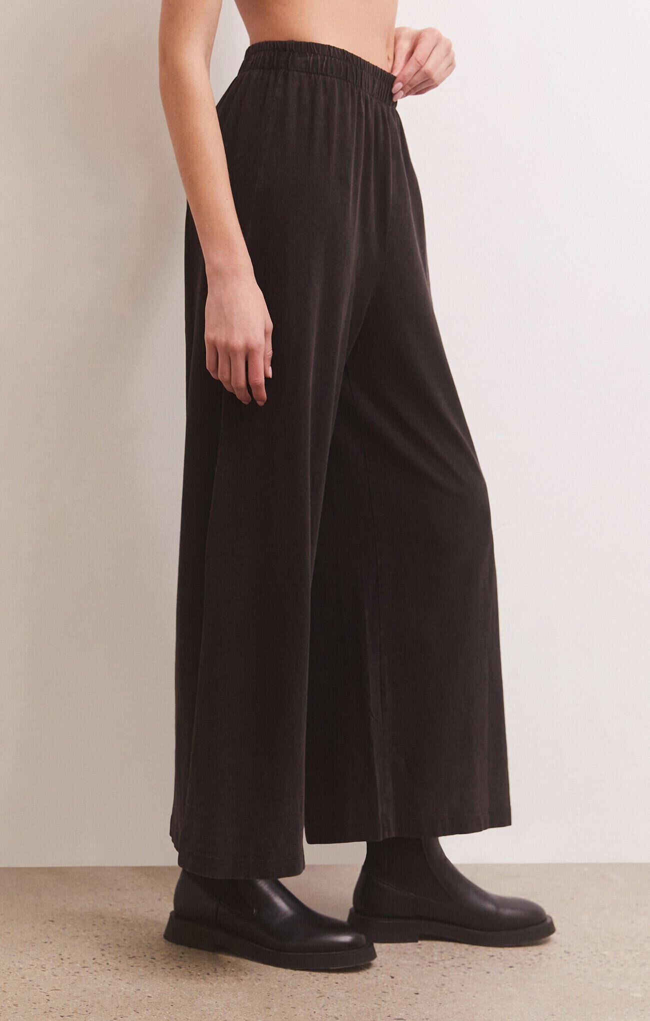 Scout Jersey Wide Leg Crop Pants Black