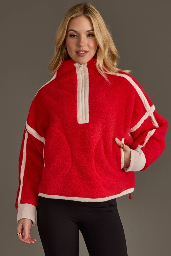 Teagan Half Zip Sherpa Fleece Pullover Red