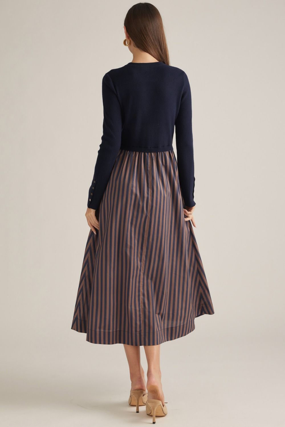 Long Sleeve Knit Top Stripe Skirt Dress