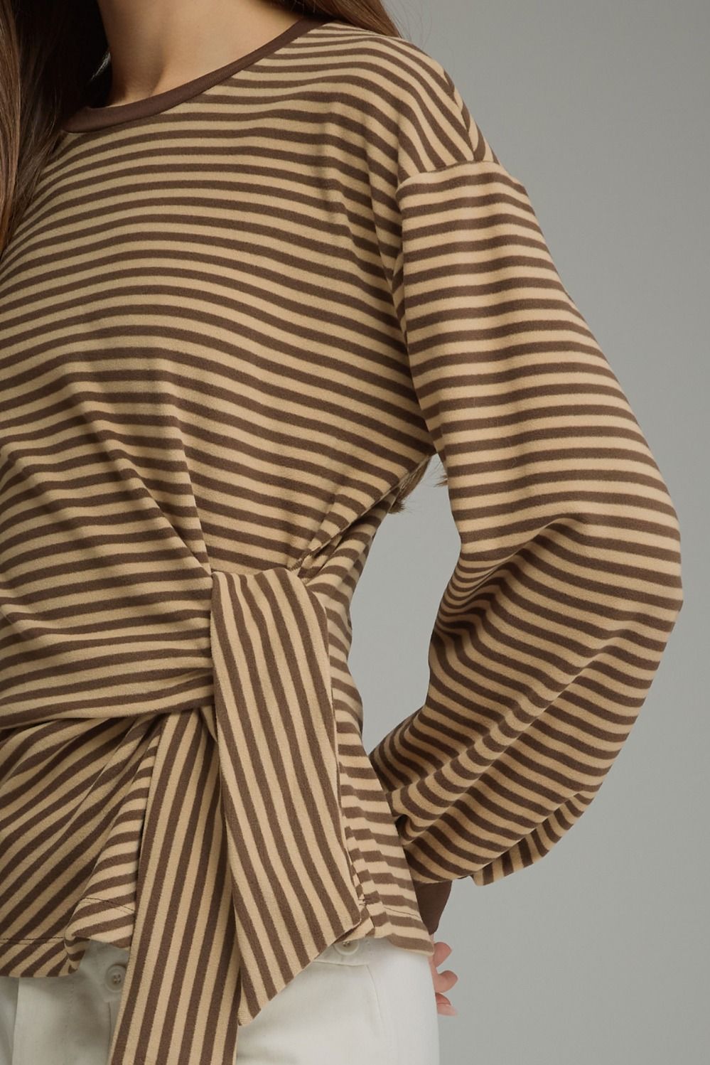 Side Tie Stripe Long Sleeve Top