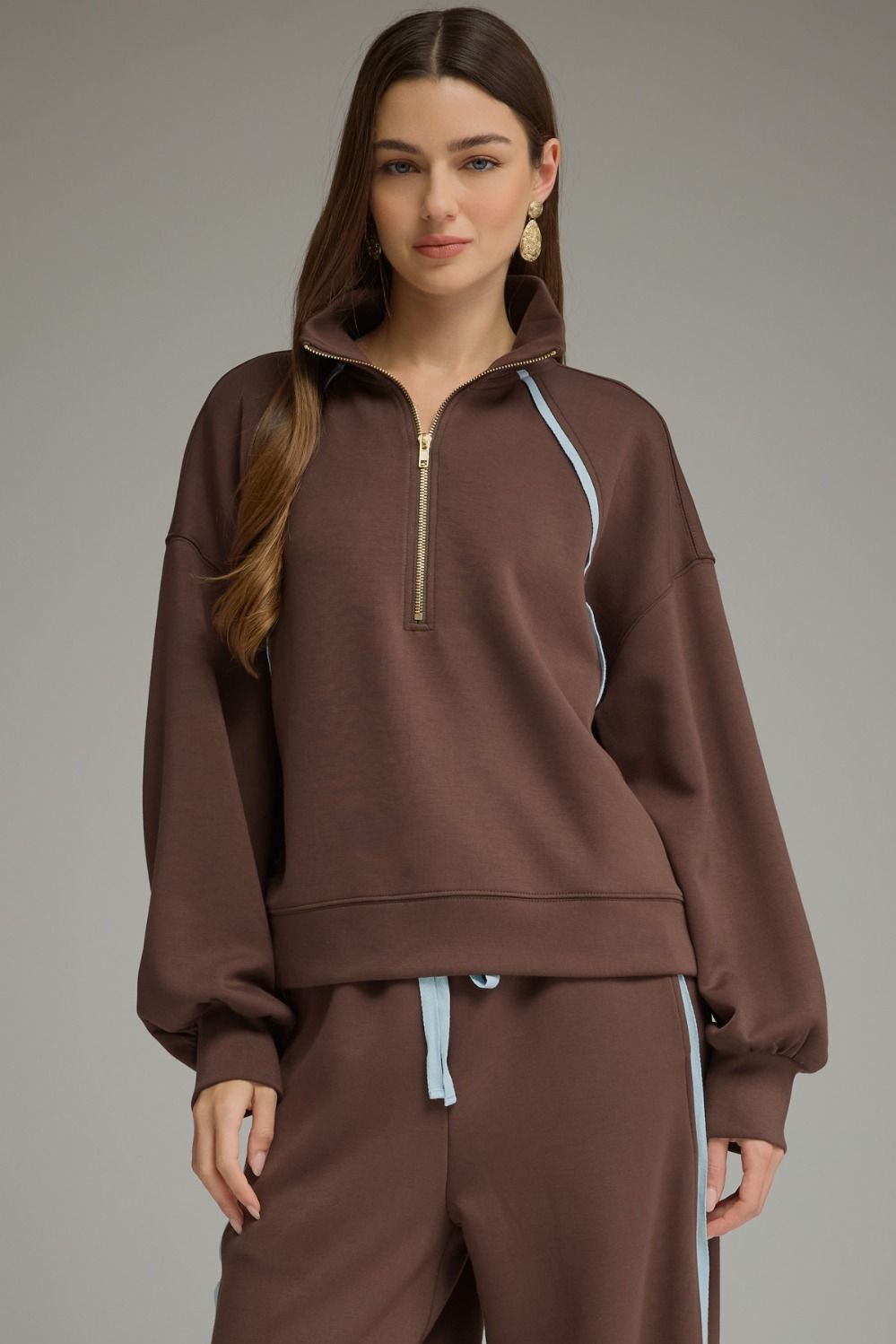 Contrast Taping Detail 1/4 Zip Neck Pullover