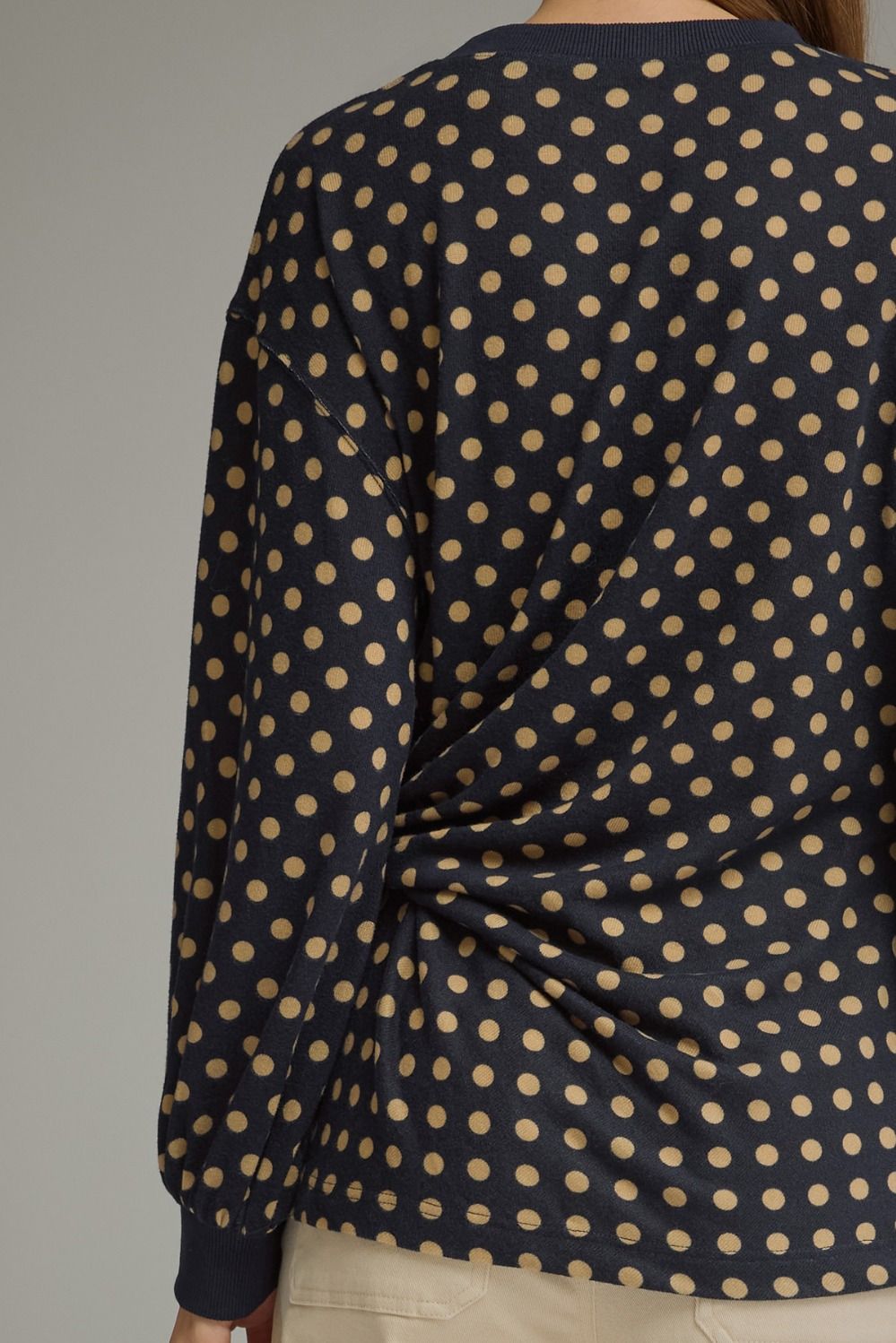 Polka Dot Side Tie Long Sleeve Top