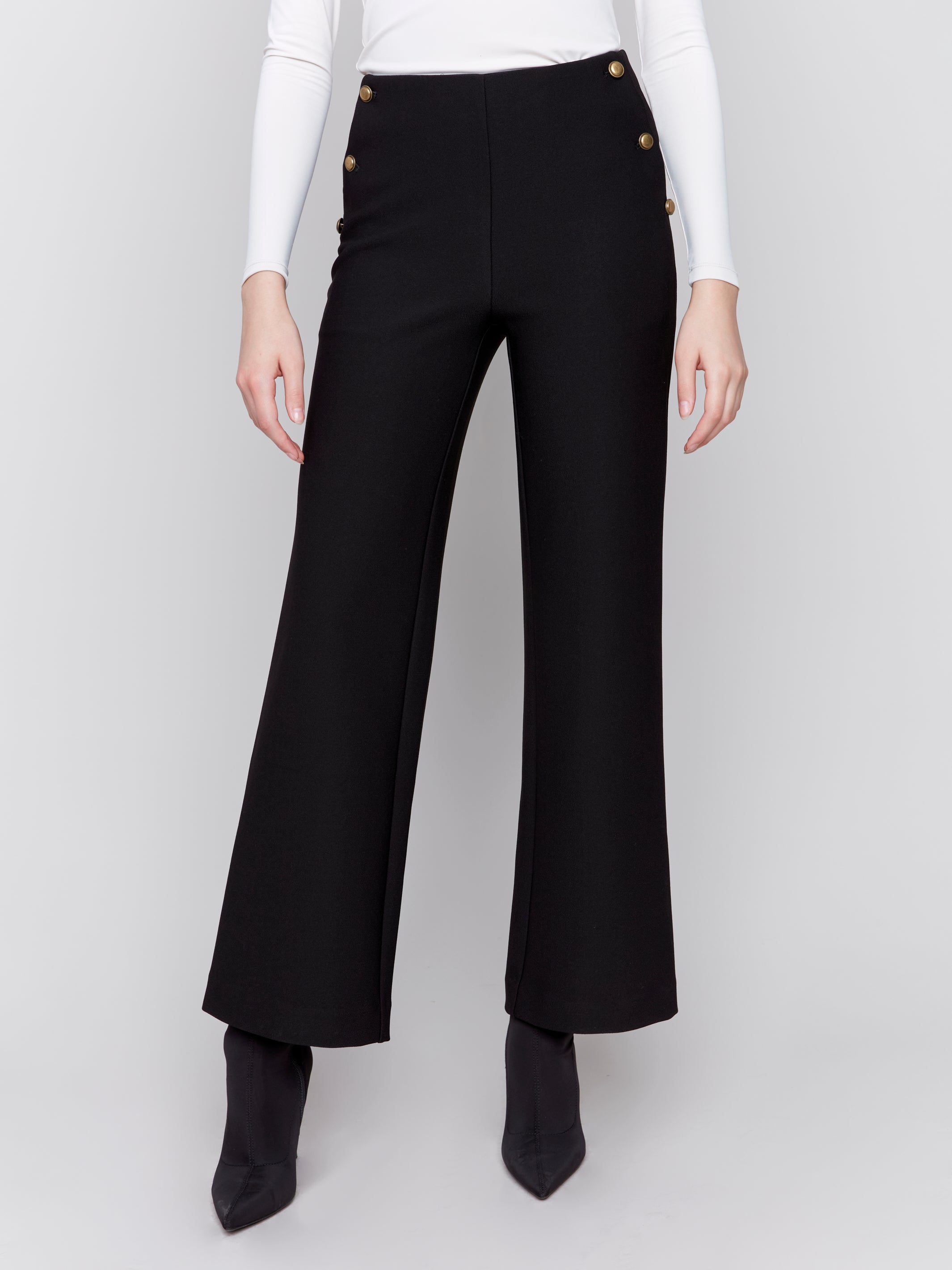 Button Detail Gutsy Crepe Flare Pants Black