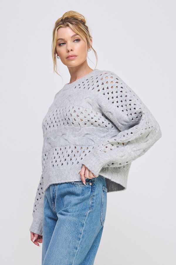 Open Knit Oversized Cable Knit Sweater Heather Grey
