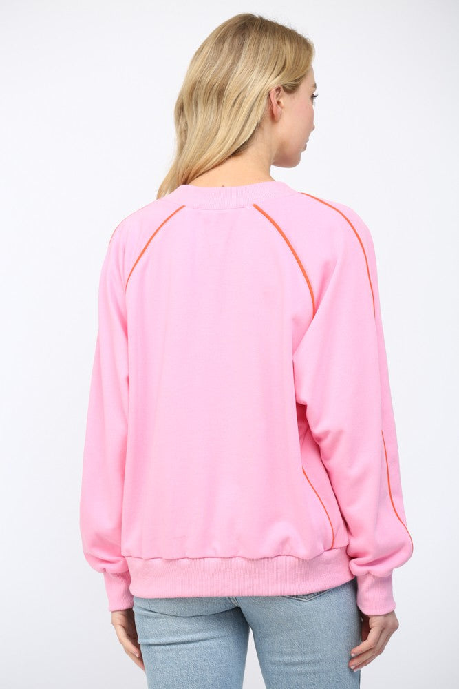 Contrast Piping Detail Raglan Sweatshirt Bubblegum Pink