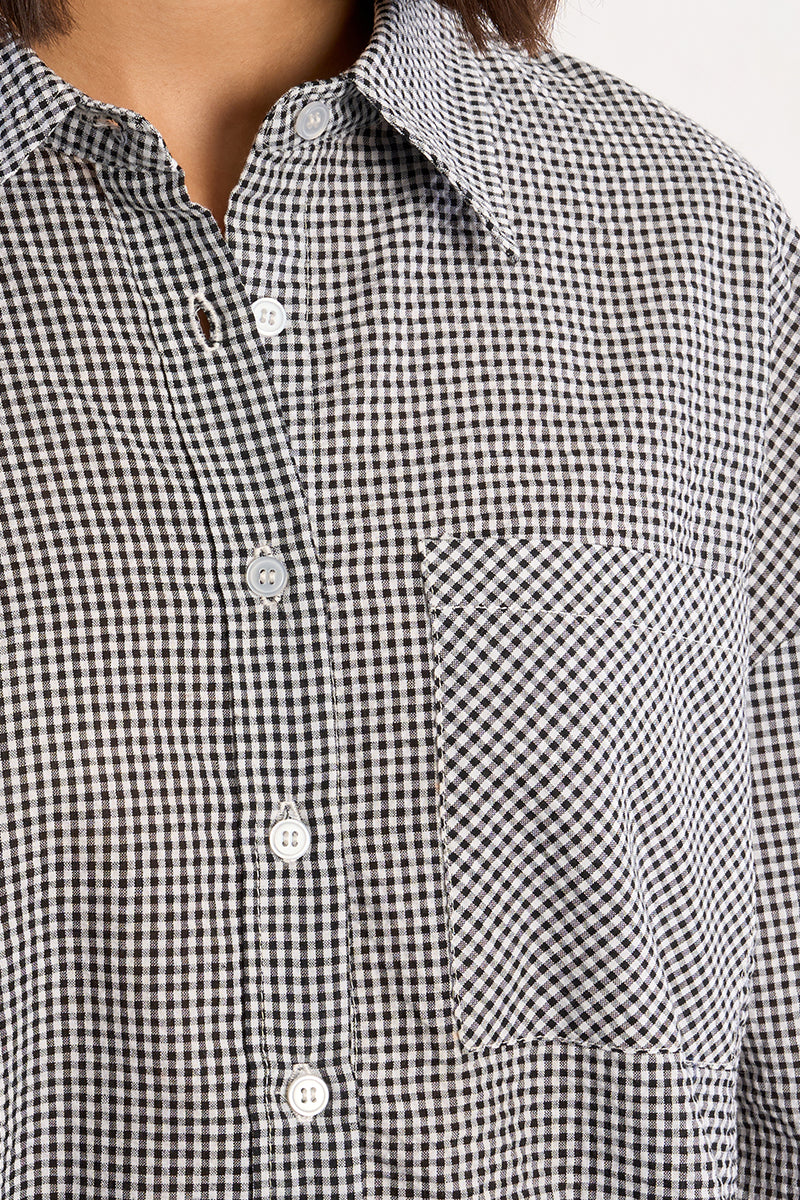 Checkered Single Pocket Button Up Shirt Black