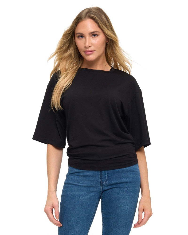 Ruched Detail Half Sleeve Top Black