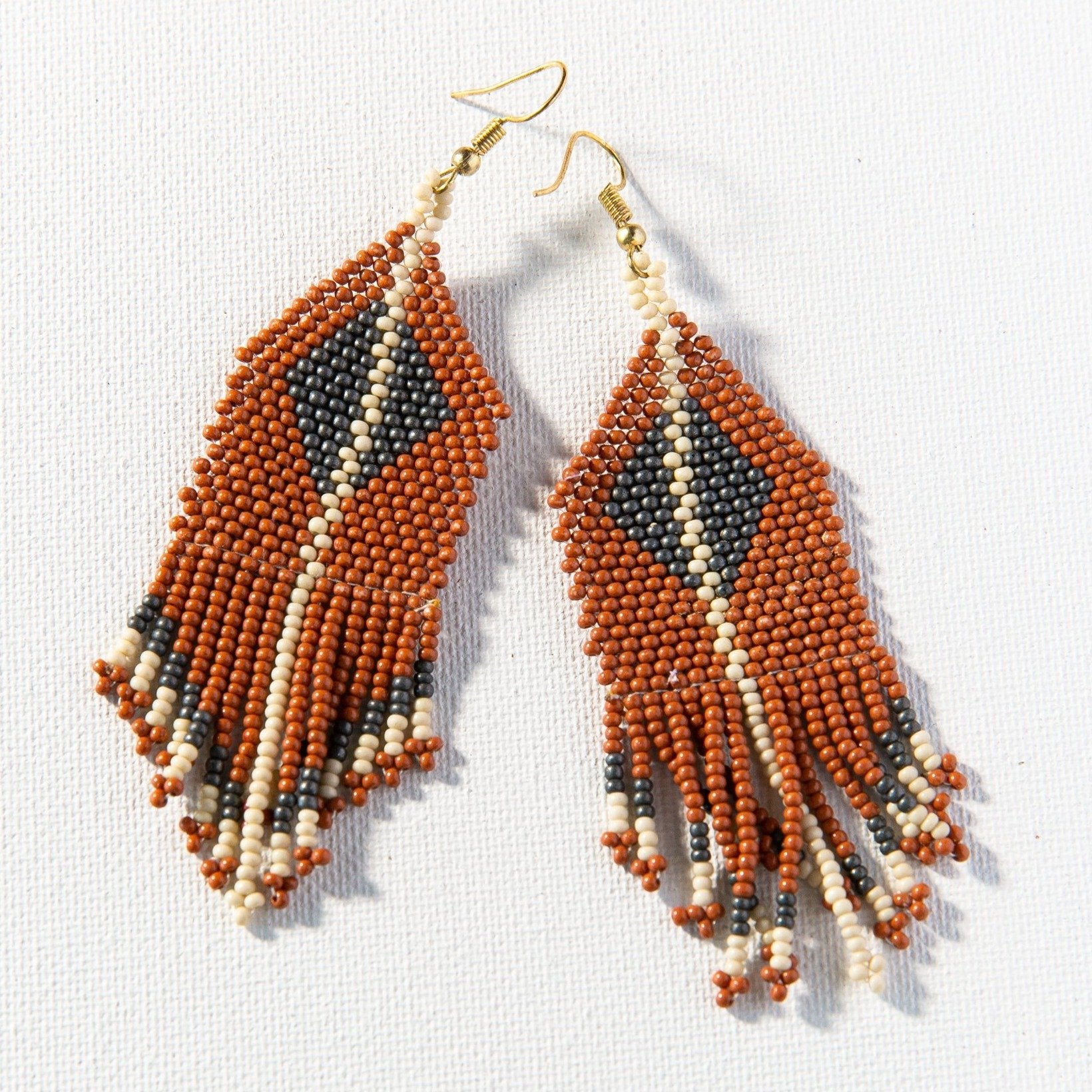Diamond Seed Bead Earrings Rust + Grey