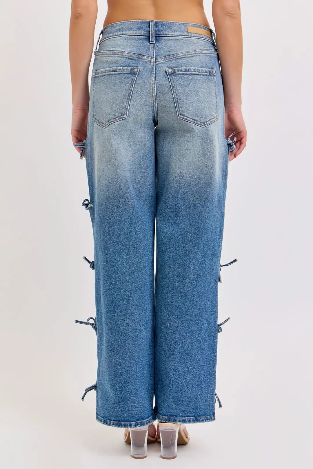 Side Self Tie Mid Rise Baggy Dad Jeans Medium