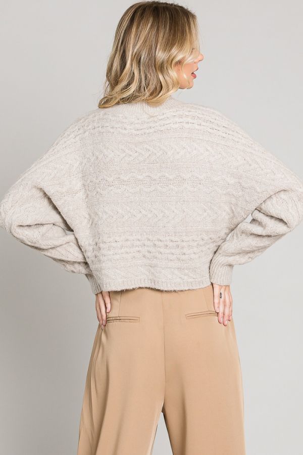 Cable Knit Cropped Dolman Sweater Heather Oat