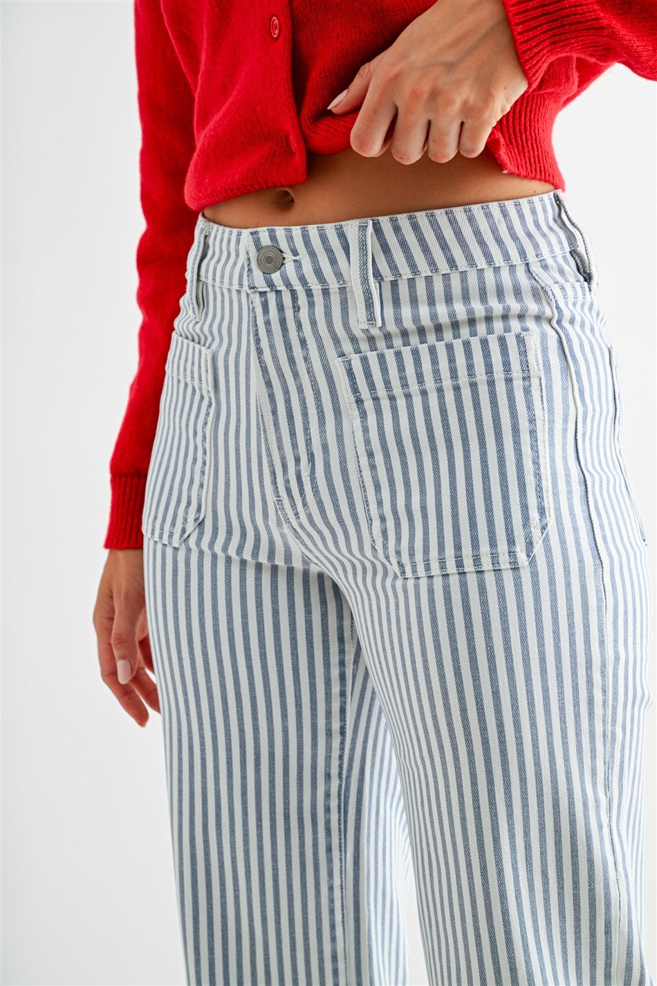 High Rise Wide Leg Cropped Stripe Pants Curious Blue