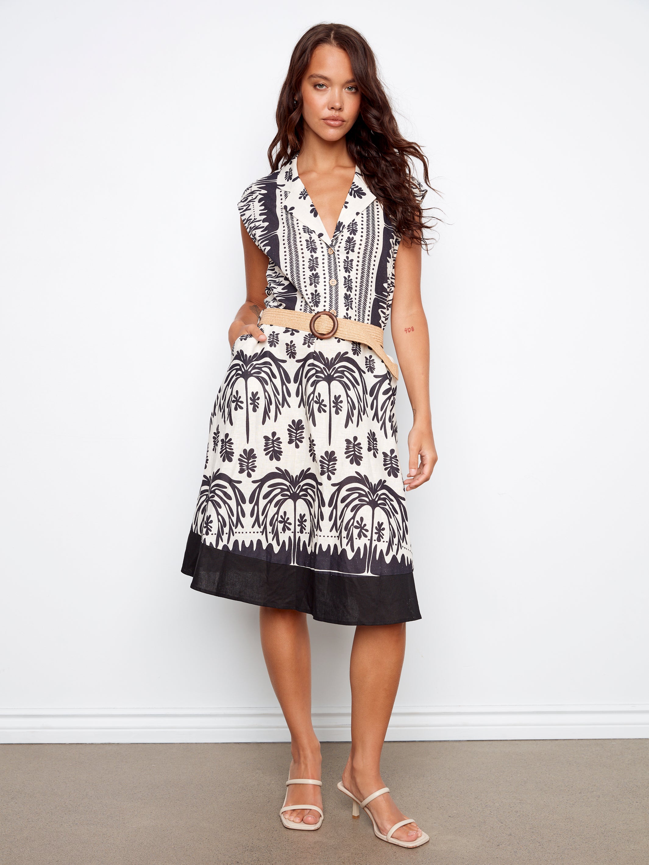 Floral Printed Cap Sleeve Straw Belt Dress Oasis