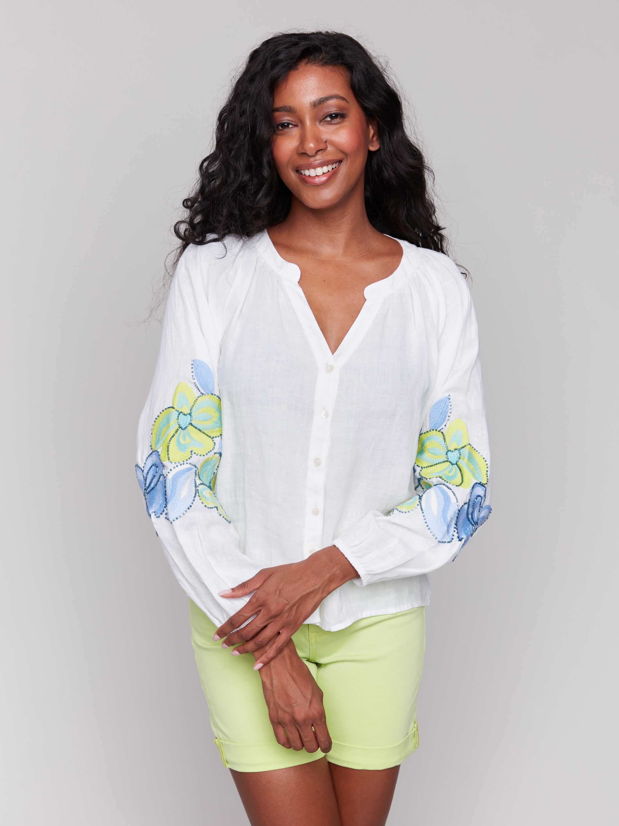 Lace Detail Raglan Sleeve Button Down Blouse Anise