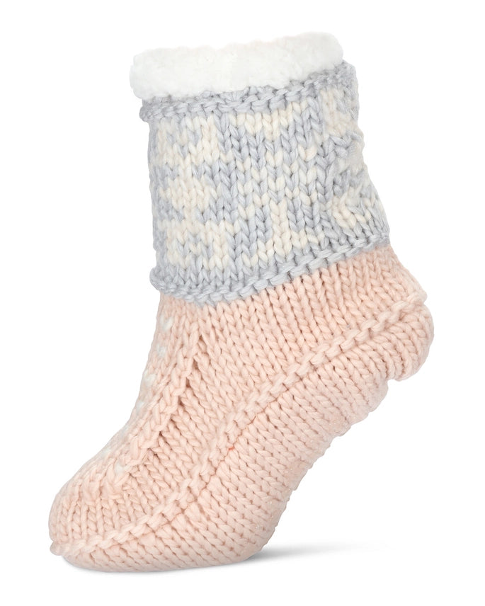Snowflake Border Sherpa Lined Lounge Sock Blush