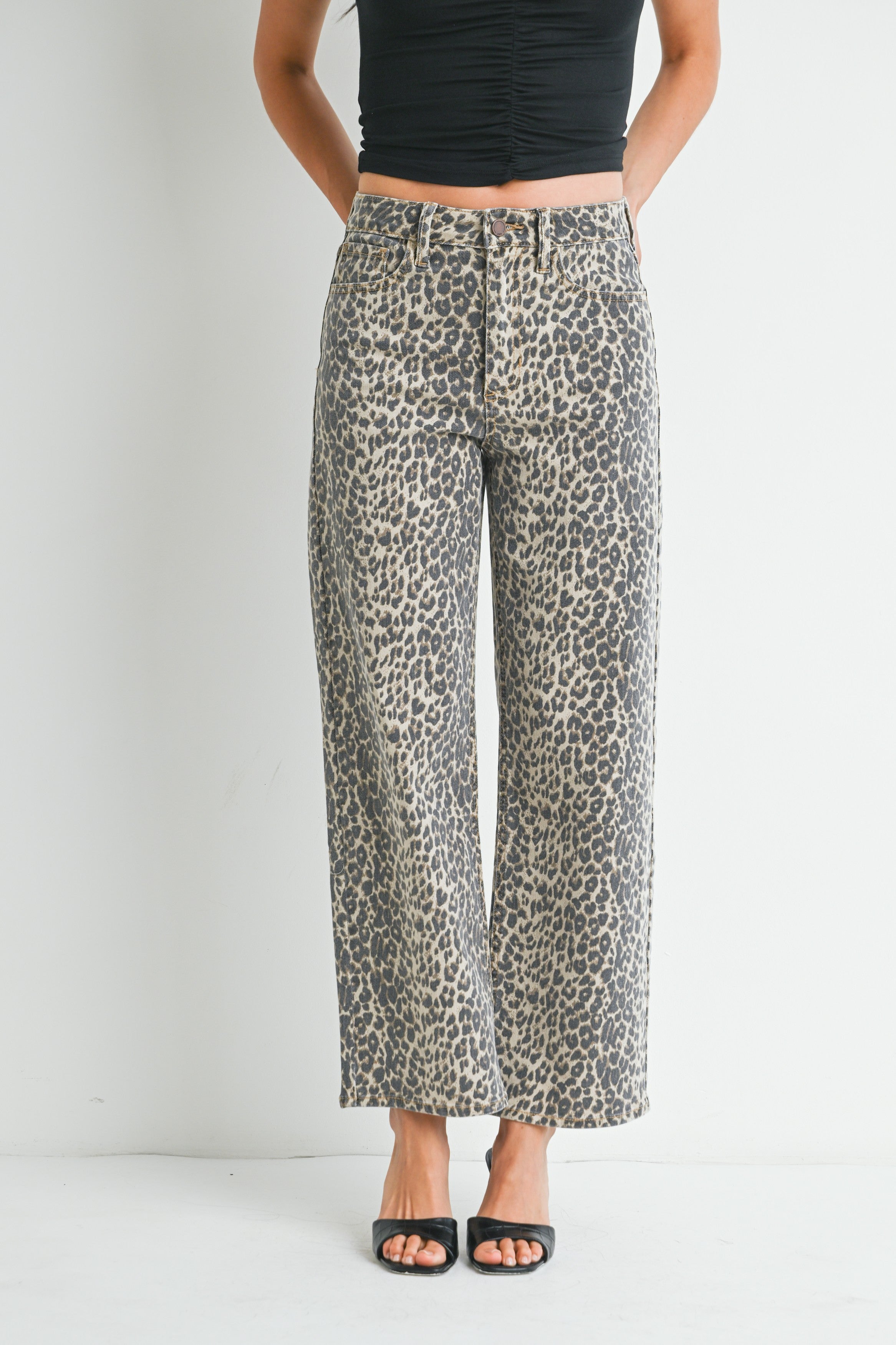 High Rise Straight Leg Specialty Jeans Leopard