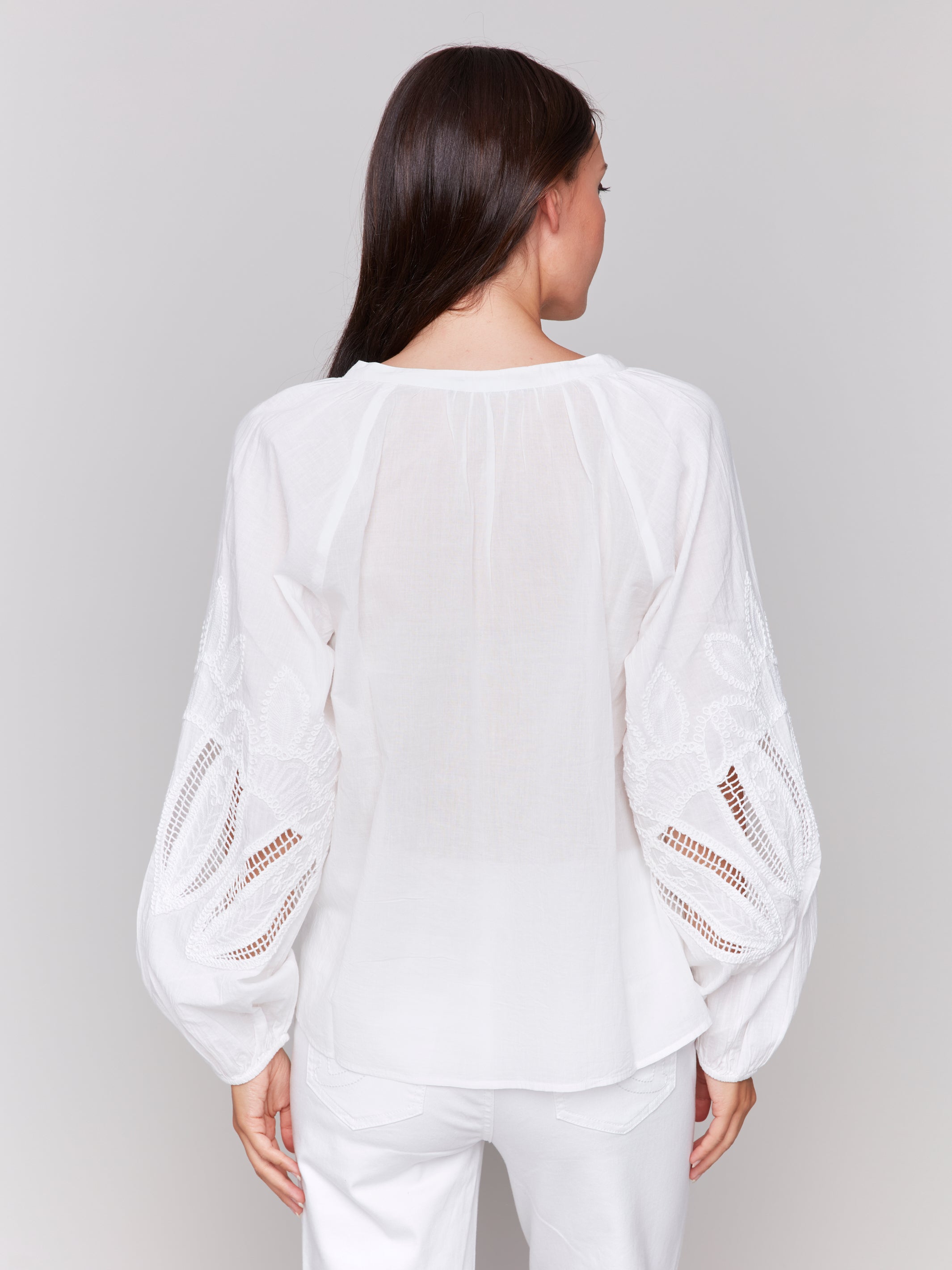 Lace Detail Raglan Sleeve Button Down Blouse White