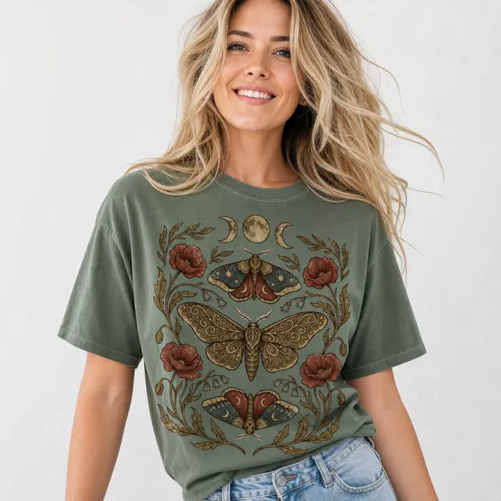 Mystical Moth Boho Tee Green